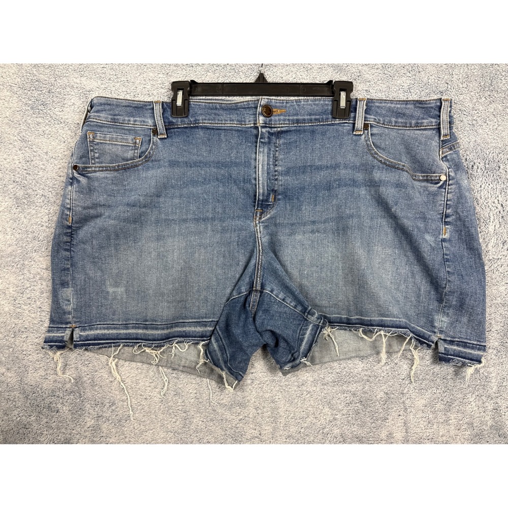 Lane Bryant Denim Shorts Womens 24 Medium Wash Raw Hem Stretch Blue Cut Offs
